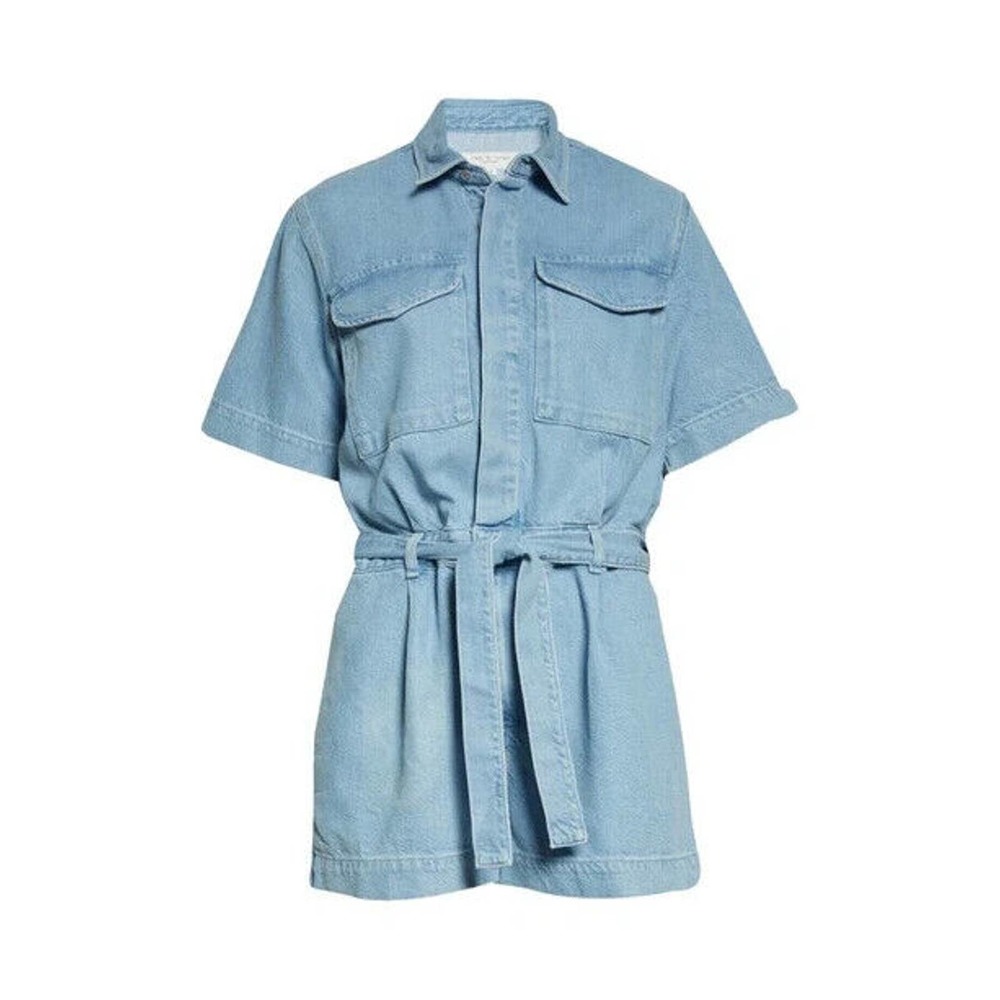 NEW RAG & BONE Belted Denim Utility Tie Waist Denim Romper SIZE XL/100%AUTHENTIC